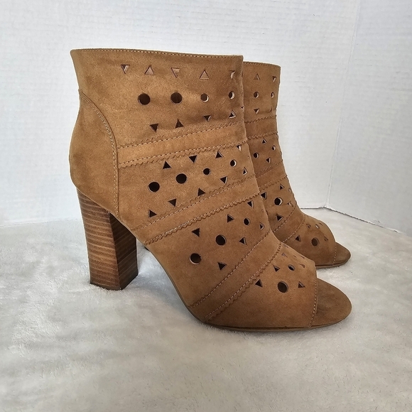 Torrid Cognac Cut-Out Perforated Peep Toe Heeled Booties - Picture 2 of 10